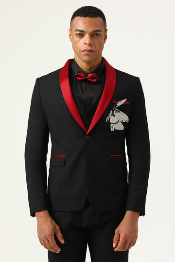 3 Piece Black Red Shawl Lapel Men's Ball Suits